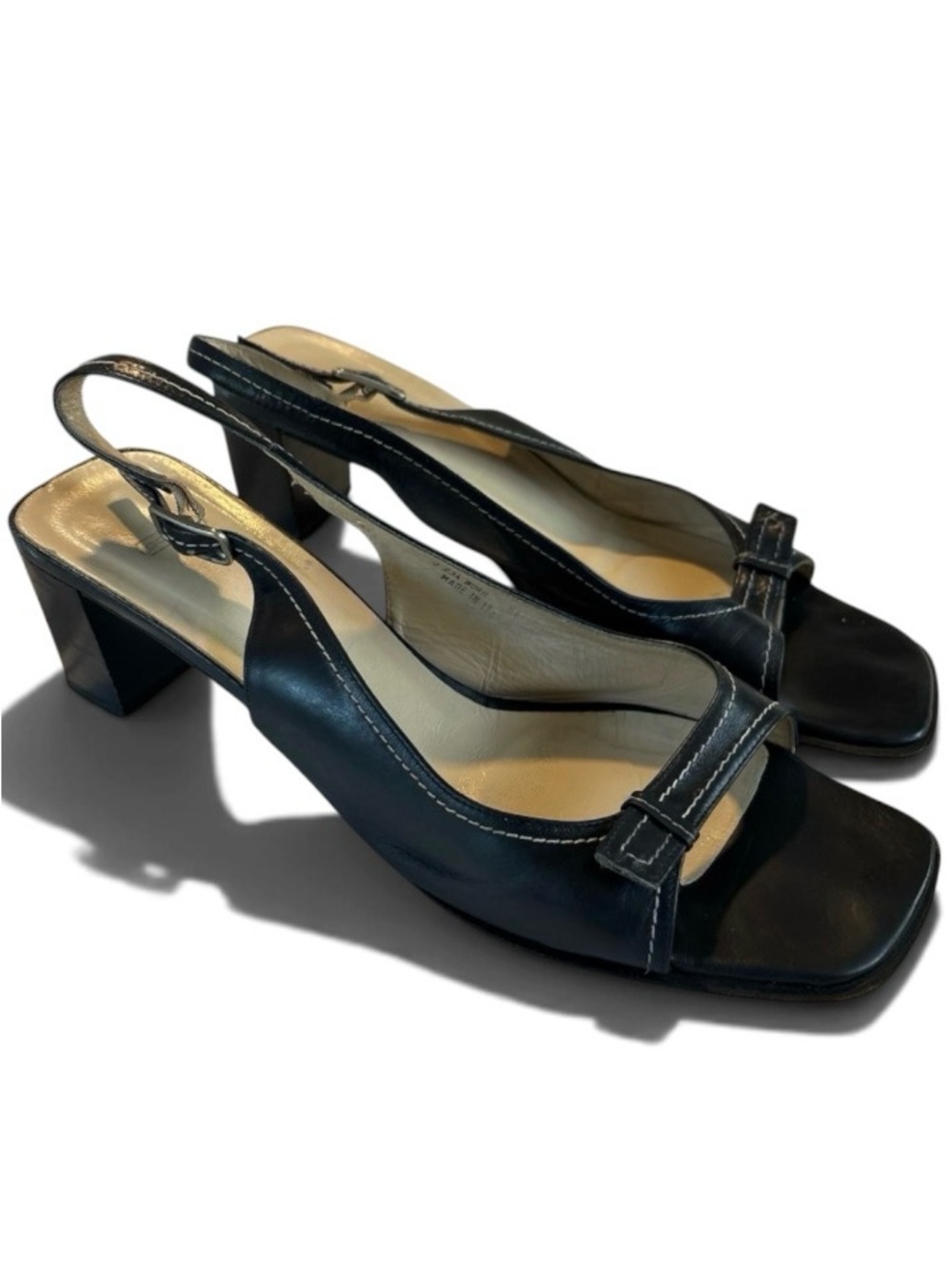 Vintage Coach Nora Black Leather Slingback Block Heels 9.5B Made in Italy